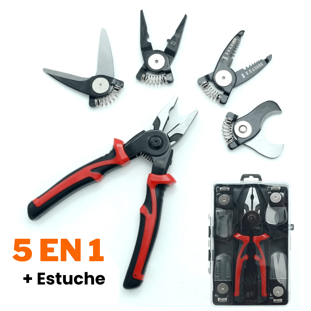 Alicates Universal Multifuncional Con Cabezas Intercambiables 5 en 1 + Estuche