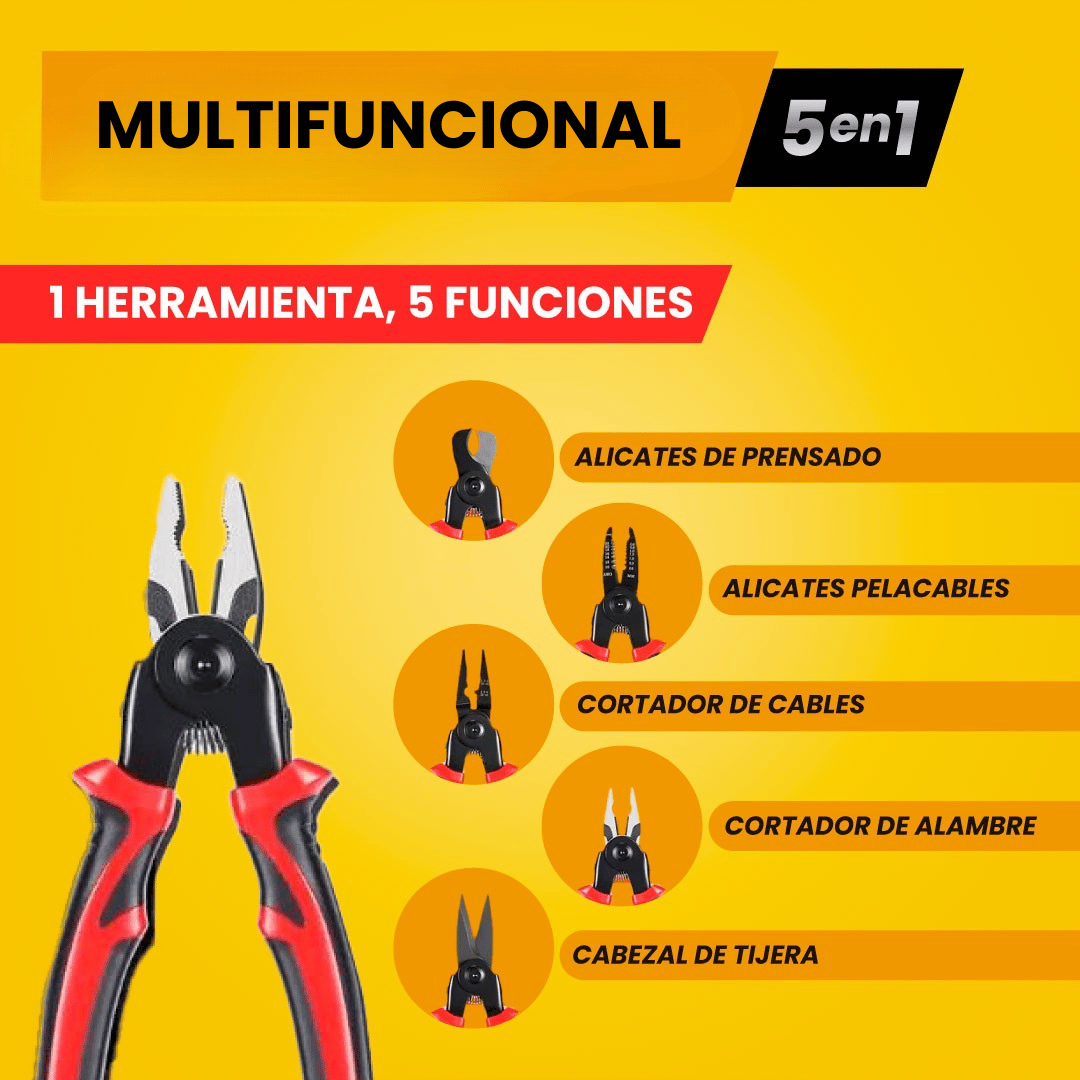 Alicates Universal Multifuncional Con Cabezas Intercambiables 5 en 1 + Estuche